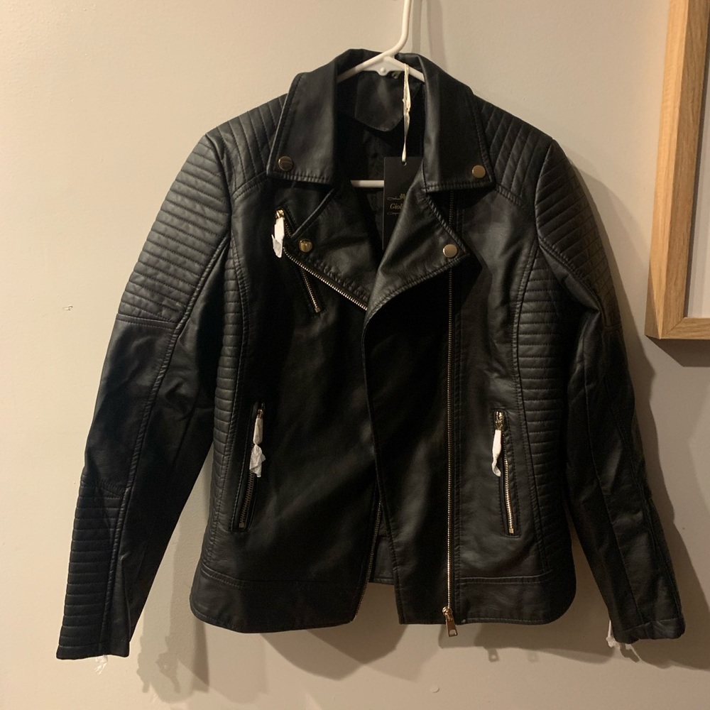Black leather jacket new with tags !